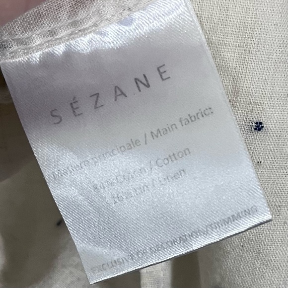 Sezane 42 US 10 Tomboy Shirt Ecru Blue Swiss Dot Cotton Linen ASO Meghan Markle - Picture 15 of 15